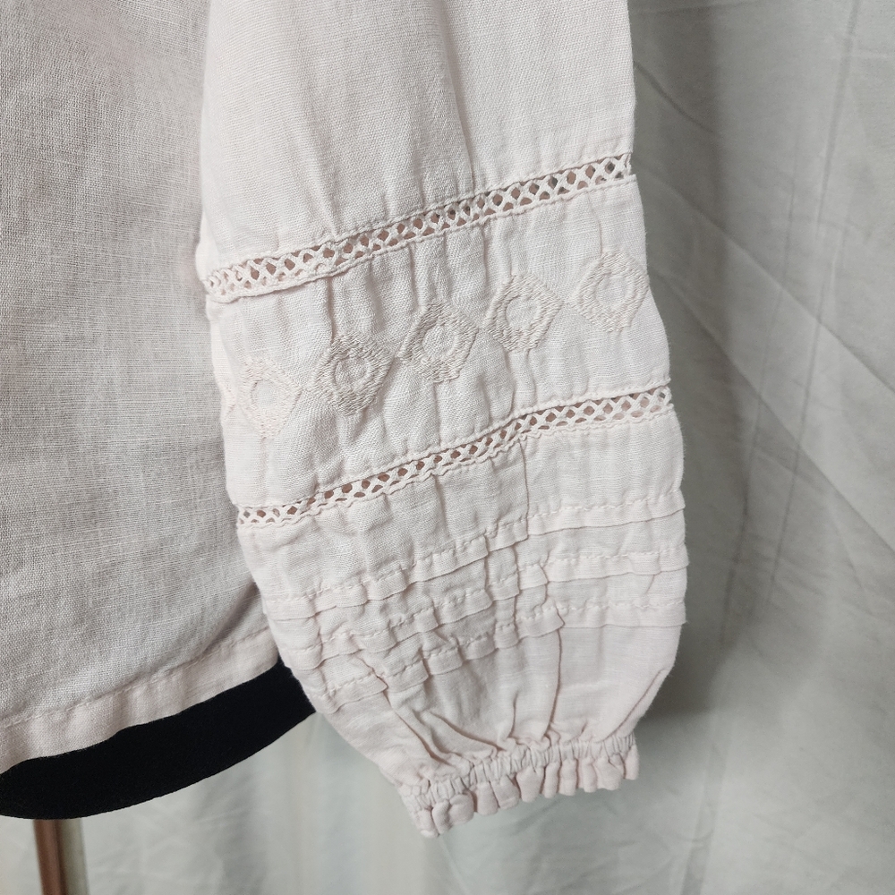 RACHEL ZOE Size Small Pink‎ Linen Cotton Balloon Sleeve Split Band V-neck Blouse - Picture 6 of 12